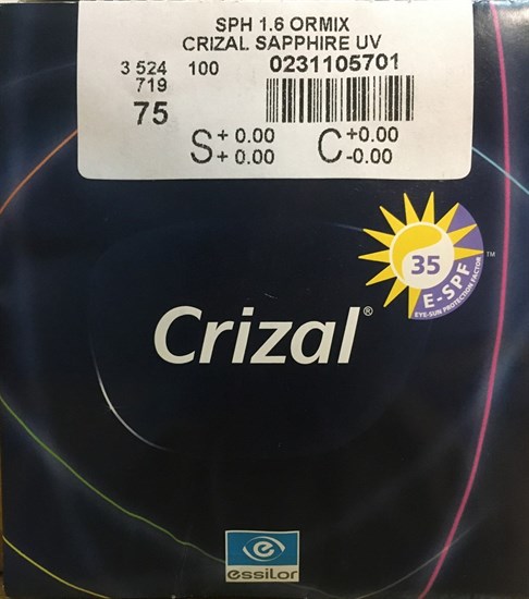 Очковые линзы 1.6 Ormix Crizal Sapphire UV - фото 2445034