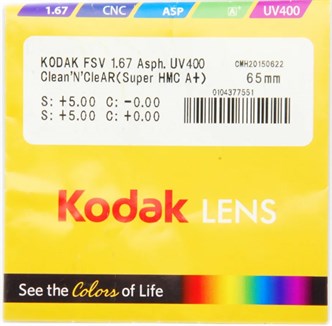 Очковые линзы KODAK 1.67 Asph UV 400 Clean N CleAR