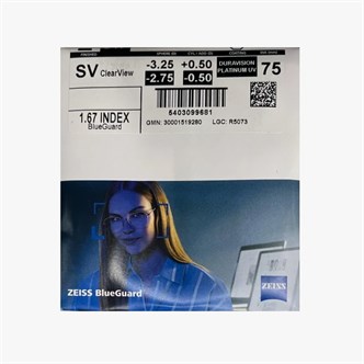 Очковые линзы 1.67 Zeiss Single Vision ClearView BlueGuard DuraVision Platinum UV