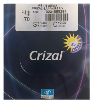 Очковые линзы AS 1.6 Ormix Blue UV Capture Crizal Sapphire HR UV Очковые линзы AS 1.6 Ormix Blue UV Capture Crizal Sapphire HR UV