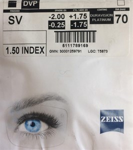 Очковые линзы 1.5 ZEISS Single Vision DV Platinum UV - фото 6635993